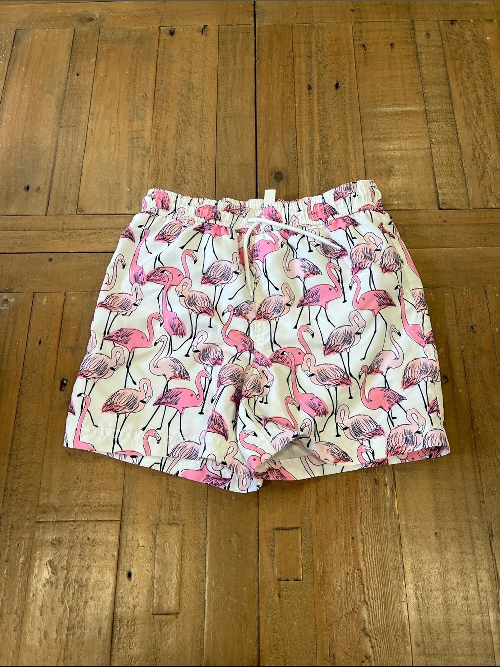 Janie and jack flamingo print swim trunks kids 7 white pink preppy